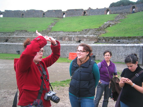 Italy J-term 2008 Pompeii amphitheater (Emily Abramovich, Anna Strong, Peggy Larcom, Nicole Totaro)
