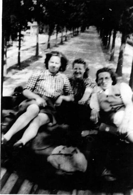 Riek Hooft (left) , Jans van der Spek (middle) , sister of Jans van der Spek (right) , somewhere in The Netherlands , appr. 1950