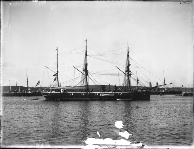 Three masted vessel with one funnel