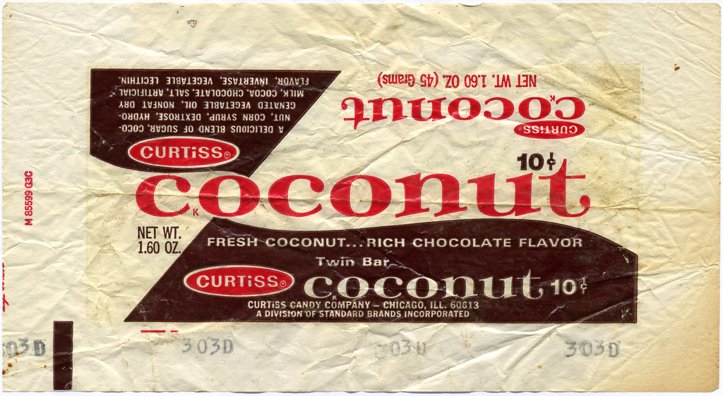 Curtiss - Coconut Twin Bar 10-cent candy bar wrapper - 197… | Flickr