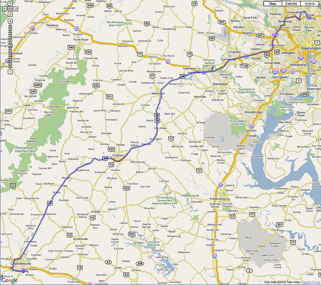 DC to Charlottesville Route