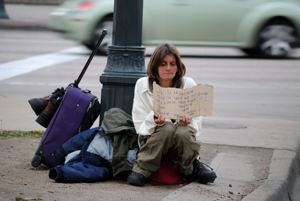 homeless, poor, denver, colorado, street, woman, lincolntech.