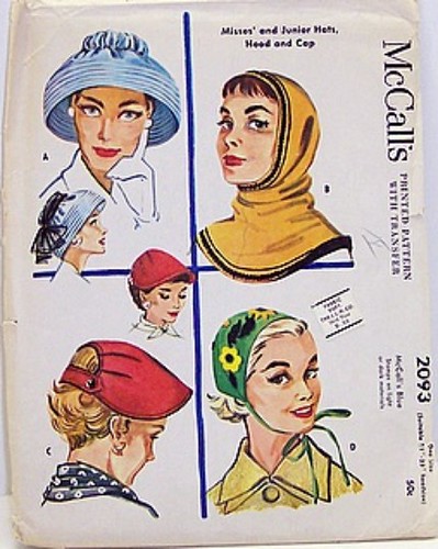 Vintage Mccalls Pattern 2093 UNCUT and FACTORY FOLDED Set of Misses and Juniors 50s Hats, Hood and Cap One Size
