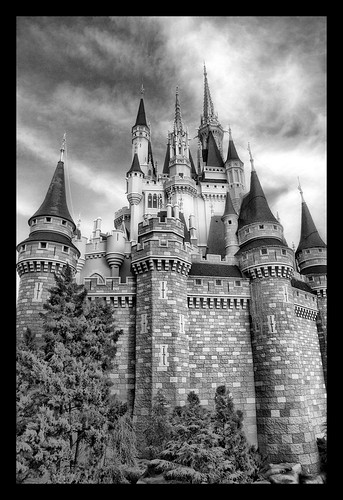 Daily Disney - Wonderful World of Color in Black & White - Cinderella Castle by Express Monorail