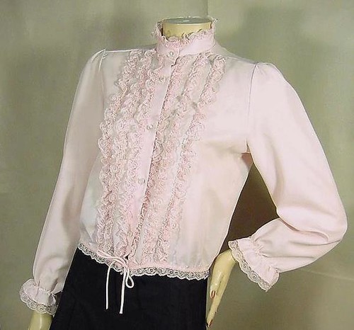 Leslie Ann Pink Polyester Tuxedo Lace Ruffled Blouse Front… | Flickr