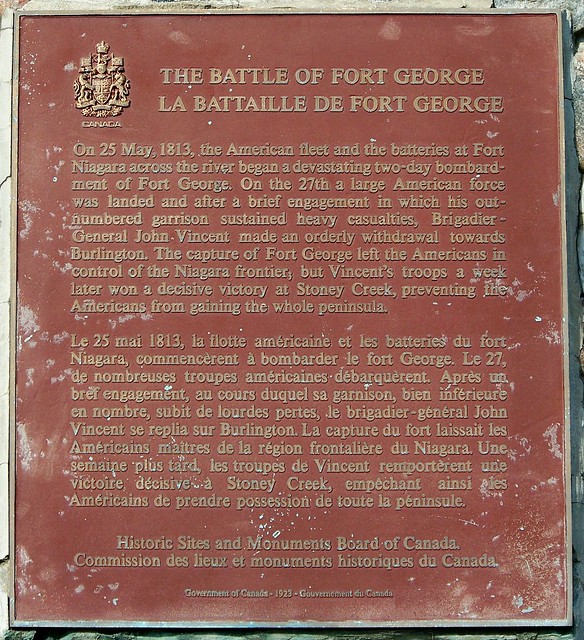Federal gov't historical plaque on cairn at Fort George