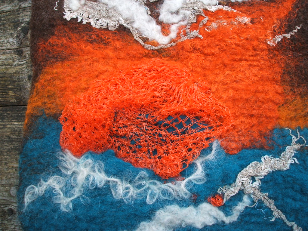 Detail of plastic netting in felted seascape, Detail of the…