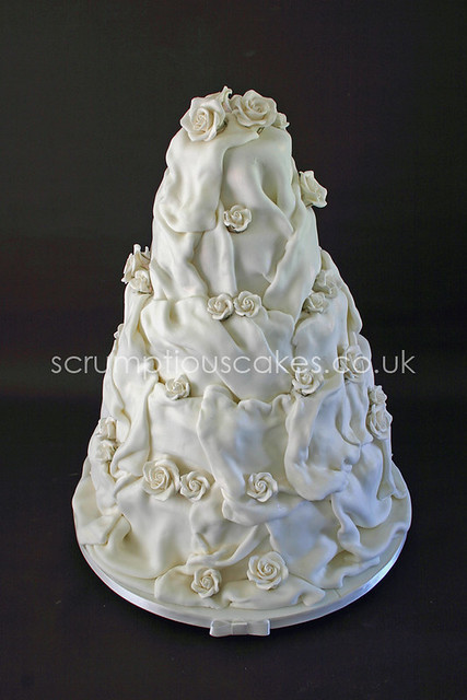 Wedding Cake (518) - Sugar Drapes & Roses