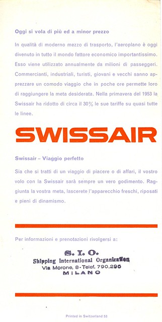Swissair Brochure 1953
