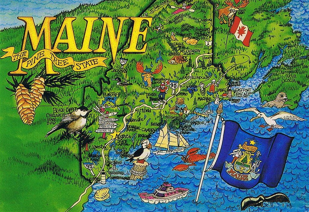 Maine Map postcard #1 - available