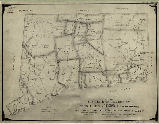 Map of the state of Connecticut showing Indian trails, villages and sachemdoms