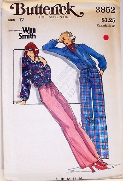 Butterick 3852 Vintage 70's Pattern by Designer Willi Smith of WilliWear Blouse and Pants UNCUT