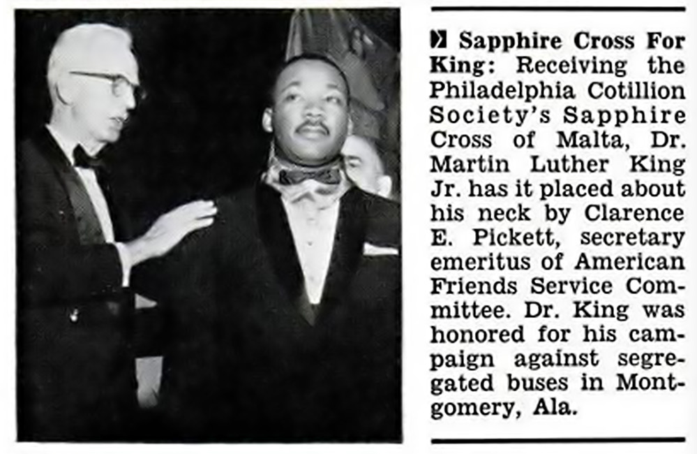 Martin Luther King Jr Receives Philadelphia Cotillion Society's Cross of Malta - Jet Magazine, January 16, 1958