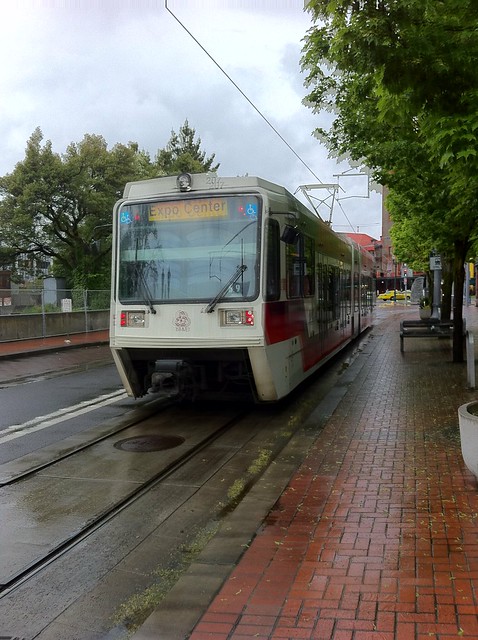 MAX heading past Union Station in Portland