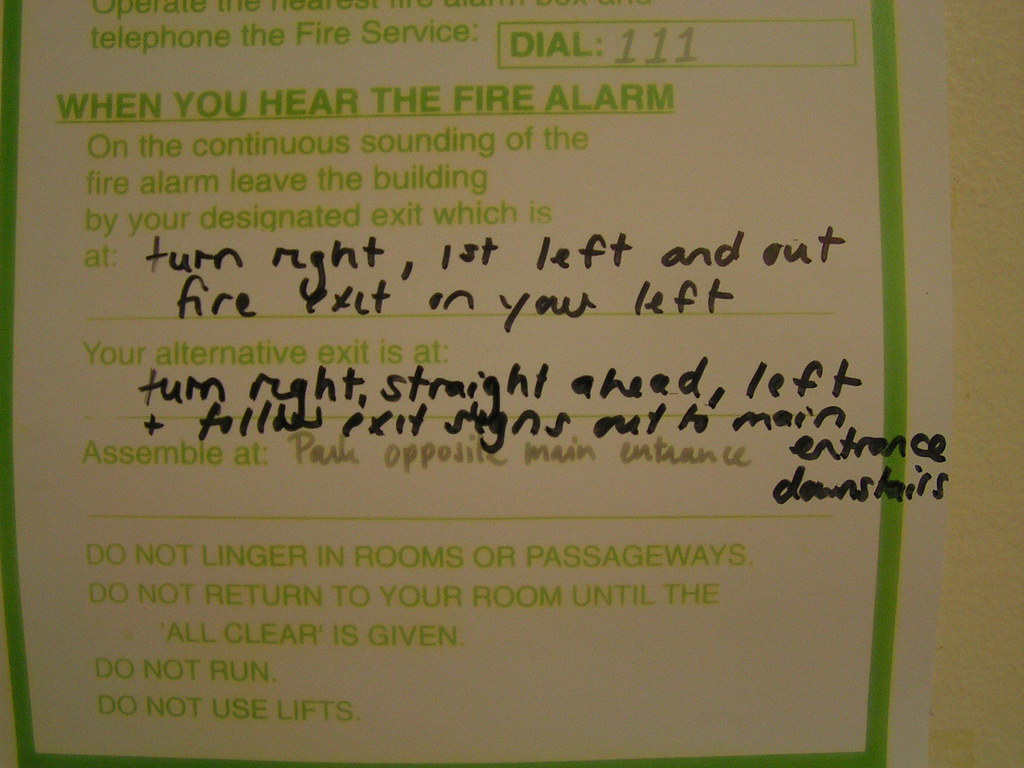 Emergency Exit Notes emergency exit instructions | had there have been a fire, we… | Flickr