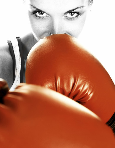 Black&white portrait of a girl with red boxing gloves | by hayden_post
