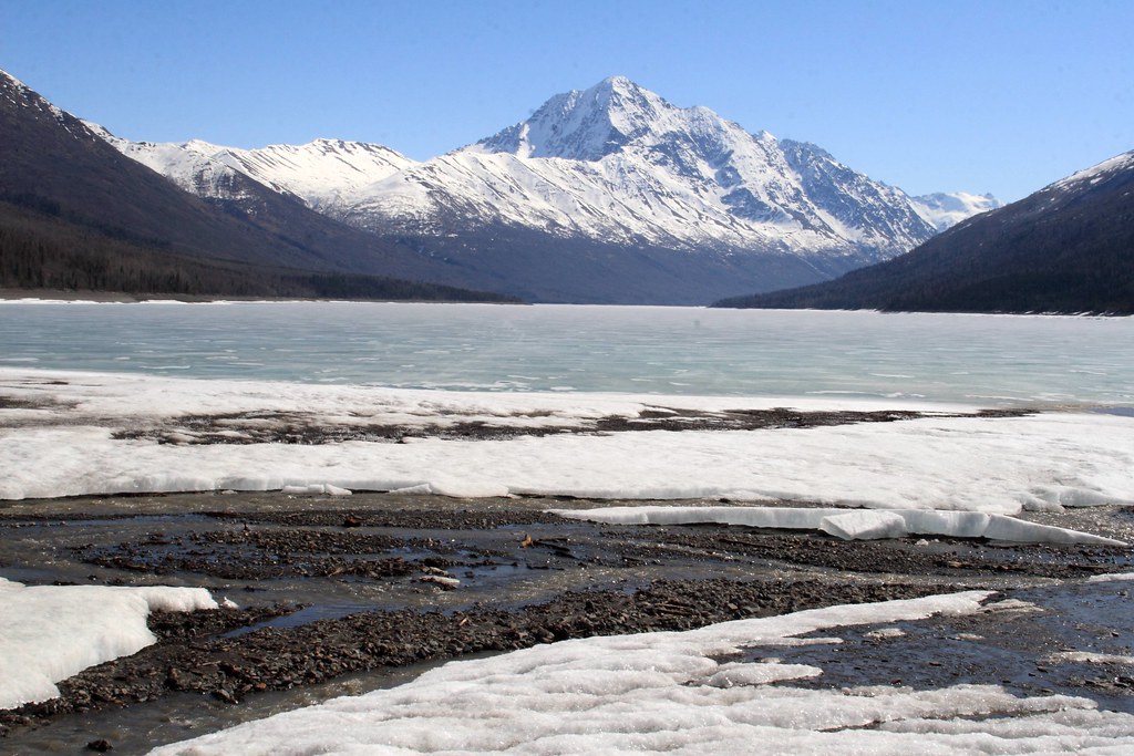 Spring slowing coming to Eklutna Lake, Alaska