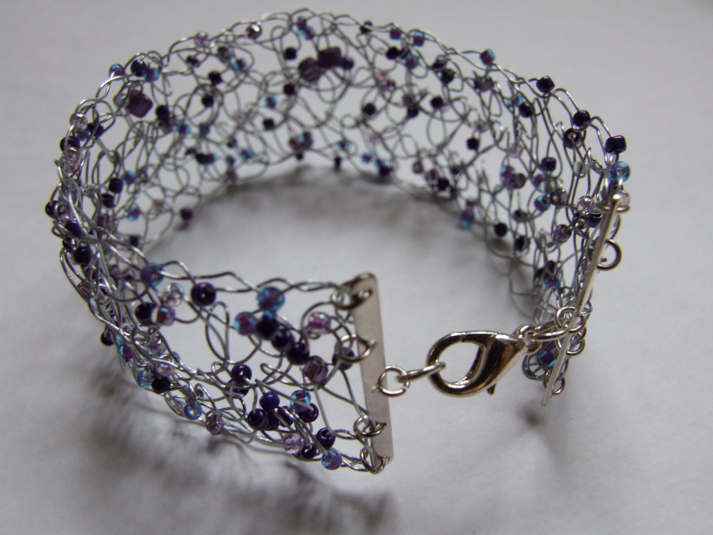 bracelet | silver plaited wire with glass beads crocheted in… | Flickr