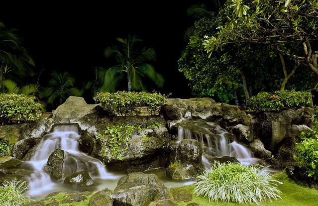 Waikiki Beach Fountain At Night