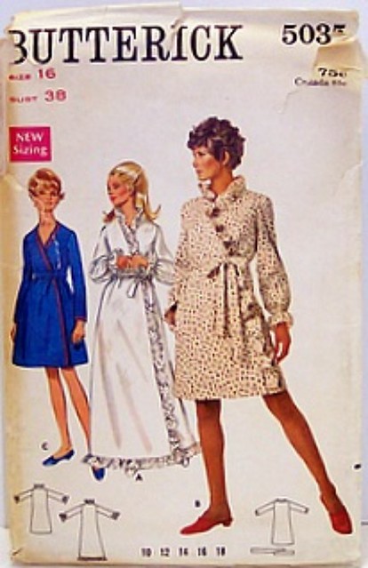 Vintage Butterick Pattern 5035 Misses' 60s Robe with Ruffle Trim Size 16, Bust 38, Waist 29, Hip 40