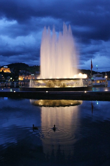 Illuminated fountain in Lucerne, Switzerland