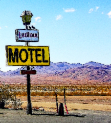 Motel Sign in Ludlow, California on Route 66 by Melbie Toast