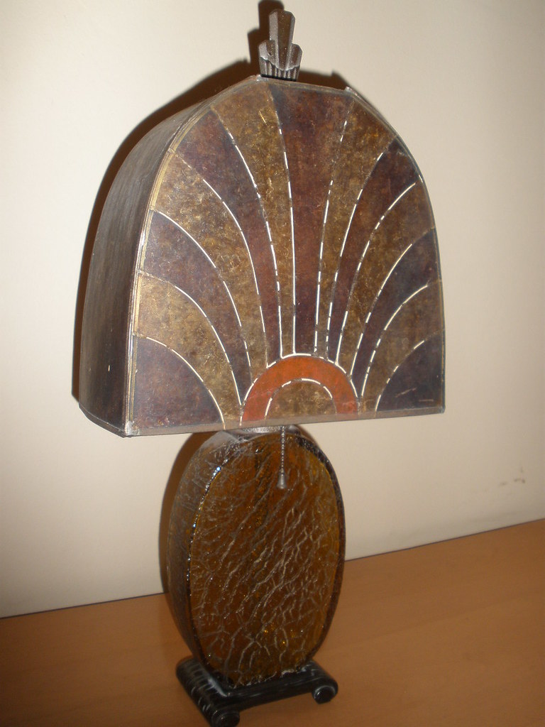 Art Deco Mica Table Lamp- This American-made mica lamp was most likely a transitional design lamp between the Arts and Crafts period and the Art Deco era, probably made in the late 1920's or early 1930's.