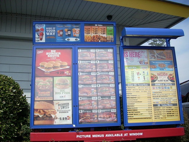 Burger King drive-thru menu
