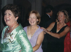 We actually did dance all night! Here's Kathy with buddies Susie and Kim leading the conga line.