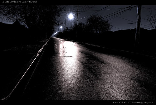 street houses sky silhouette night solitude streetlamps mysterious lonliness emptyness