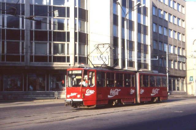 Coca Cola overall advertising  KT4SU Tatra Tram, Tallinn, Estonia.  May 1996