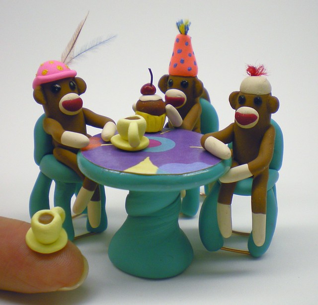 sock monkey tea party w finger