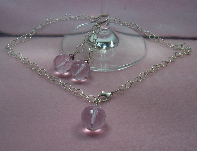 Earring necklace set pink disco balls
