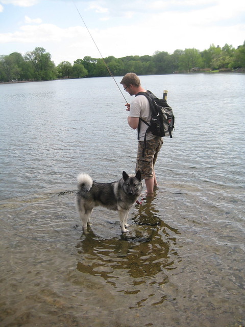 Fishing with Dog in Prospect Park