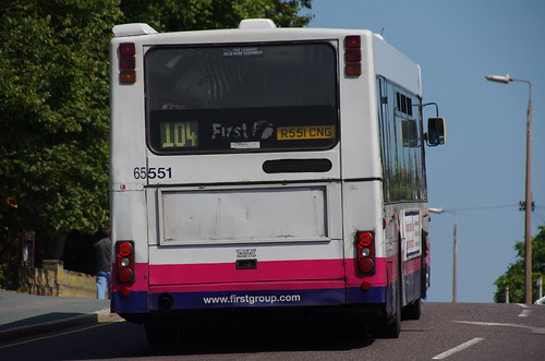 First Essex end-life Scania L113CRL / Wright Axcess Ultralow 65551 , R551 CNG from Eastern Counties showing signs of bodywork droop at the rear and rear fleet name peeled off | by EastBeach68