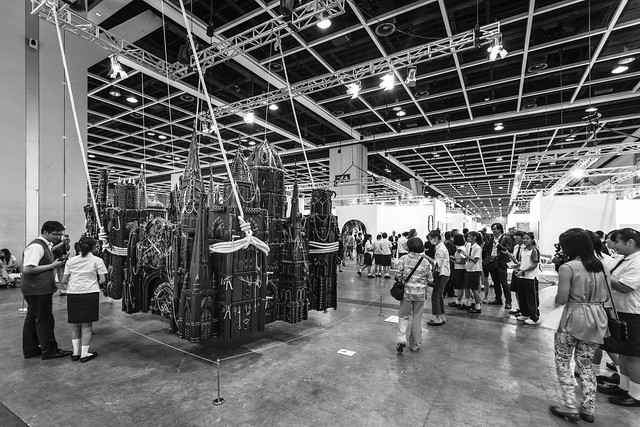 Leather fetish installation + high school students: When 没顶公司 (沒頂公司) MadeIn Company’s Play was on view at ABHK recently / Art Basel Hong Kong 2013 / SML.20130523.6D.14073.BW