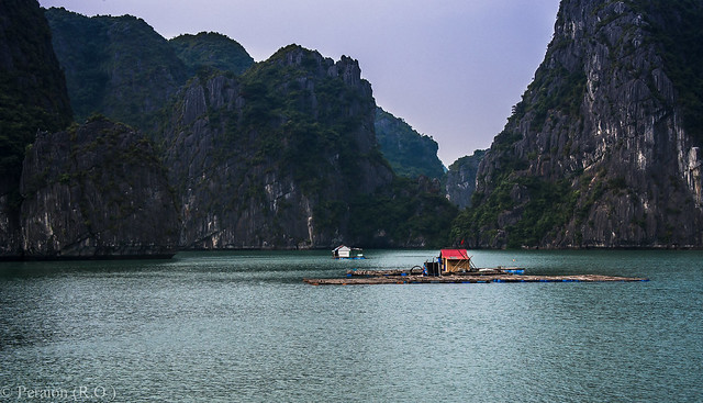 Solitary house in the bay, Halong Bay, Vietnam