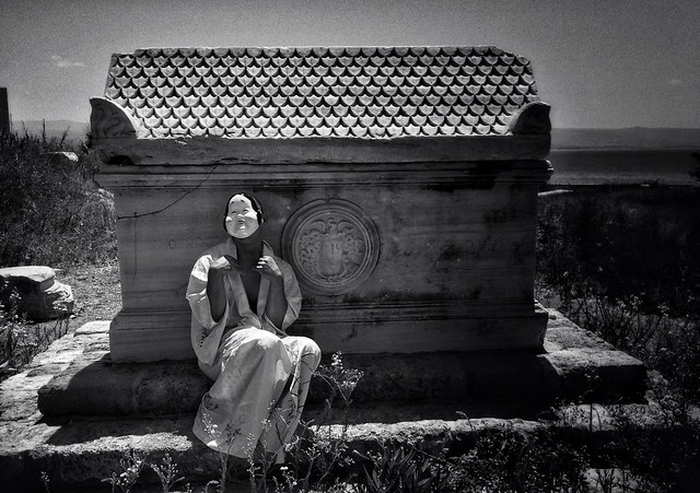 Butoh Improvisation at the Medusa Sarcophagus (Tyre, Lebanon. Gustavo Thomas © 2013)