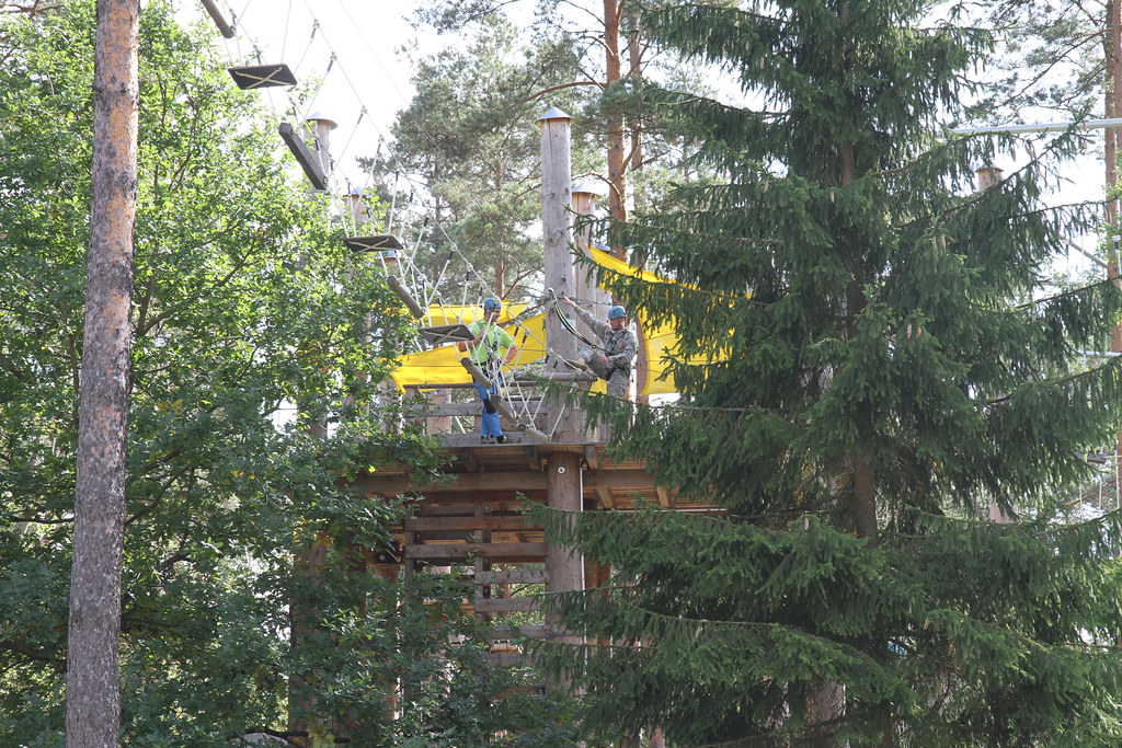 Ribbon cut on Outdoor Recreation Complex in Grafenwoehr - a woman jumping in the air