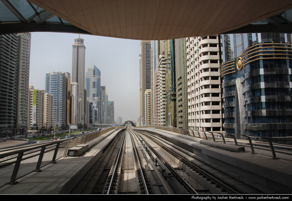 View along SZR from Financial Centre Metro Station, Dubai, United Arab Emirates