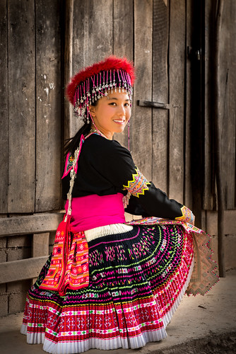 portrait mountain girl thailand colorful dress group cloth tribe ethnic minority nan hmong hilltribe santha bankhunshathan