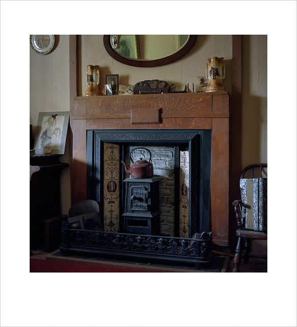 Fire Place. Tin Shed, 1940's Museum, Laugharne, South Wales.