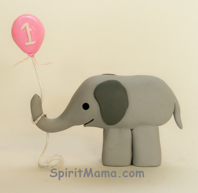 Grey elephant 1st birthday cake topper