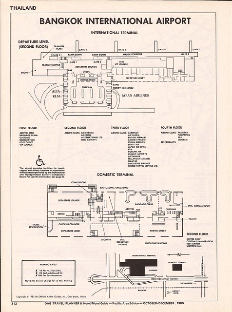 Bangkok International Airport (BKK) terminal maps from the OAG Pacific Area Travel Planner - October 1985
