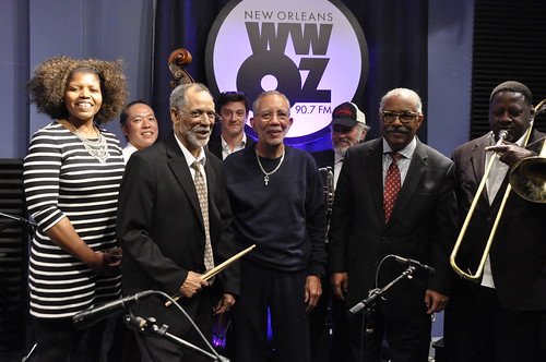 WWOZ's Pamela Wood and Dr. Al Colon with Frank Oxley and the Joint Chiefs of Jazz.  Photos by Leona Strassberg Steiner.