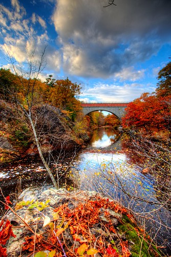 bridge autumn fall colors leaves day cloudy massachusetts echo foliage hdr stas burdan newtonupperfalls