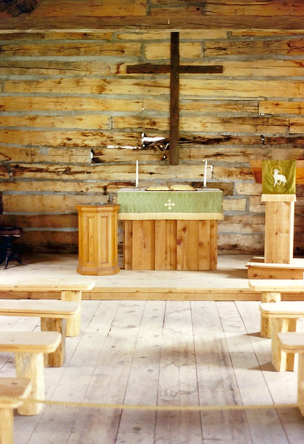 The museum is also home to a primitive log church.