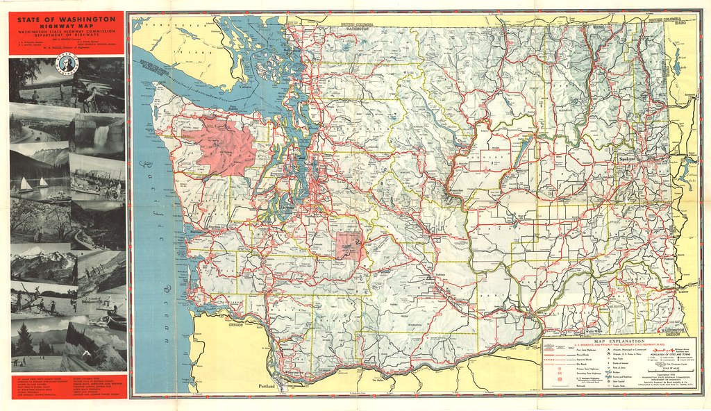 1952 Washington State Tourist Map Washington State Dept Of
