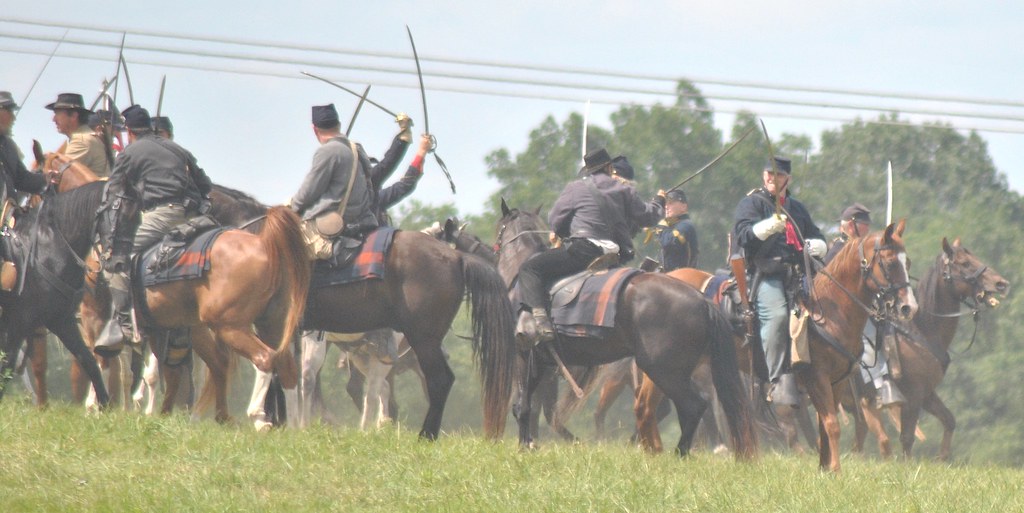 Union and Confederate Cavalry Re-enactors clash at Gettysburg
