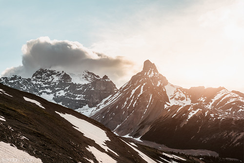 Moumt Athabasca and Mount Andromeda Sunset by Brendan T Lynch, canada mountains nature fog clouds landscape outdoors haze woods hike adventure alberta banff jasper